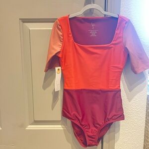 Seea Red and Burgundy Colorblock Top